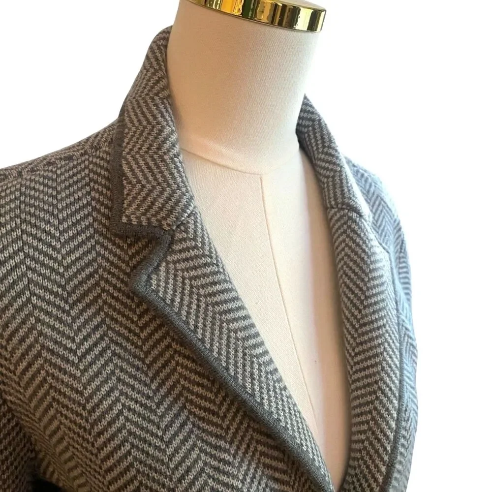 Talbots 100% Merino Wool Herringbone Knit Blazer Jacket Medium Grey Soft NWOT M